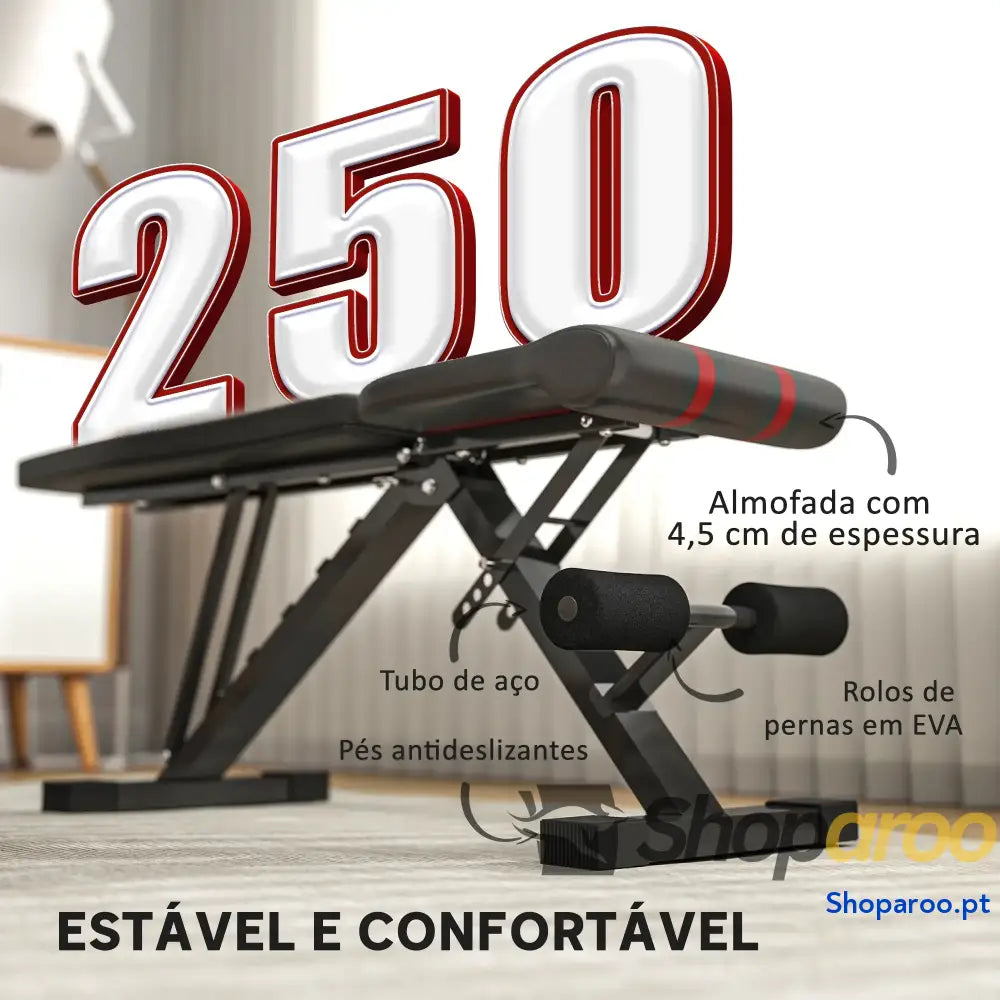 Banco de Abdominais Ajustável Musculação Dobrável para Treino Corpo Completo 82x35x42,5 107 cm Preto