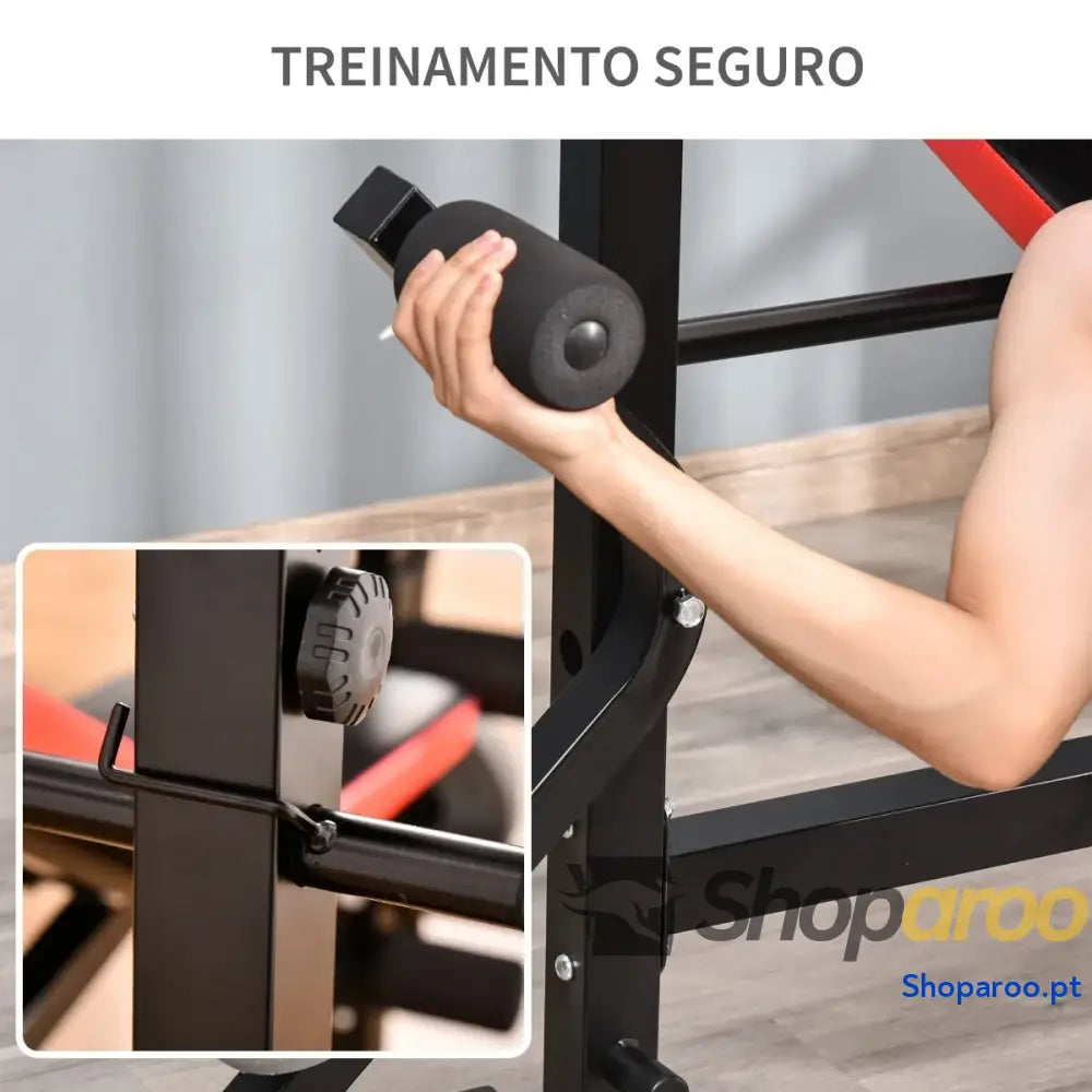 Banco de Musculação Multifuncional com Encosto Ajustável e Suporte Pesos