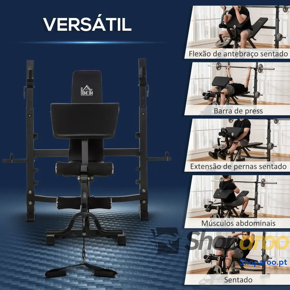 Banco de Musculação Multifuncional com Encosto e Suporte Ajustável