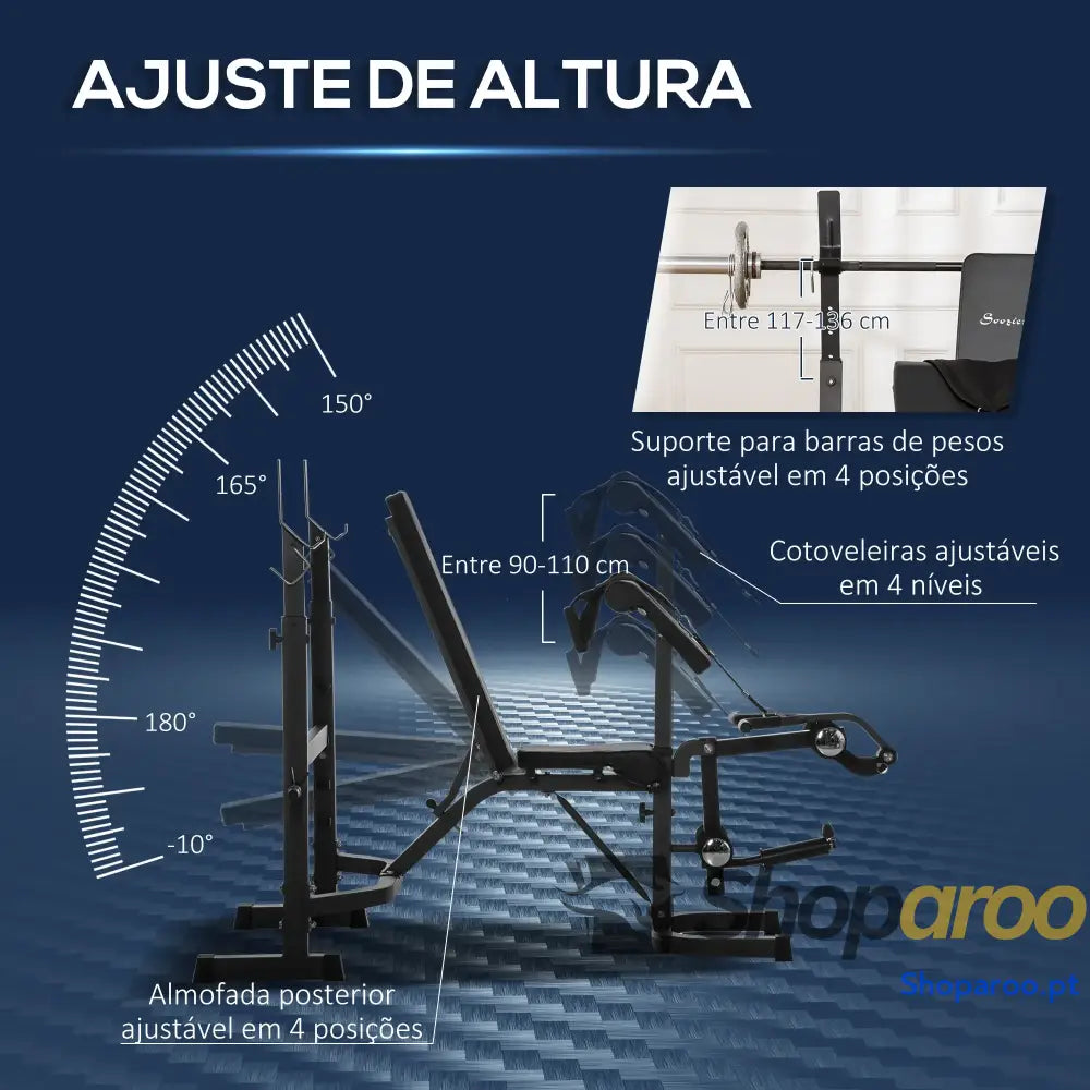 Banco de Musculação Multifuncional com Encosto e Suporte Ajustável