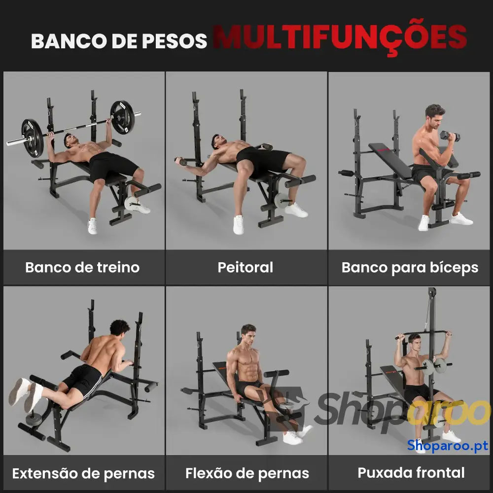 Banco de Musculação Multifuncional Inclinável com Suporte e Extensão Pernas