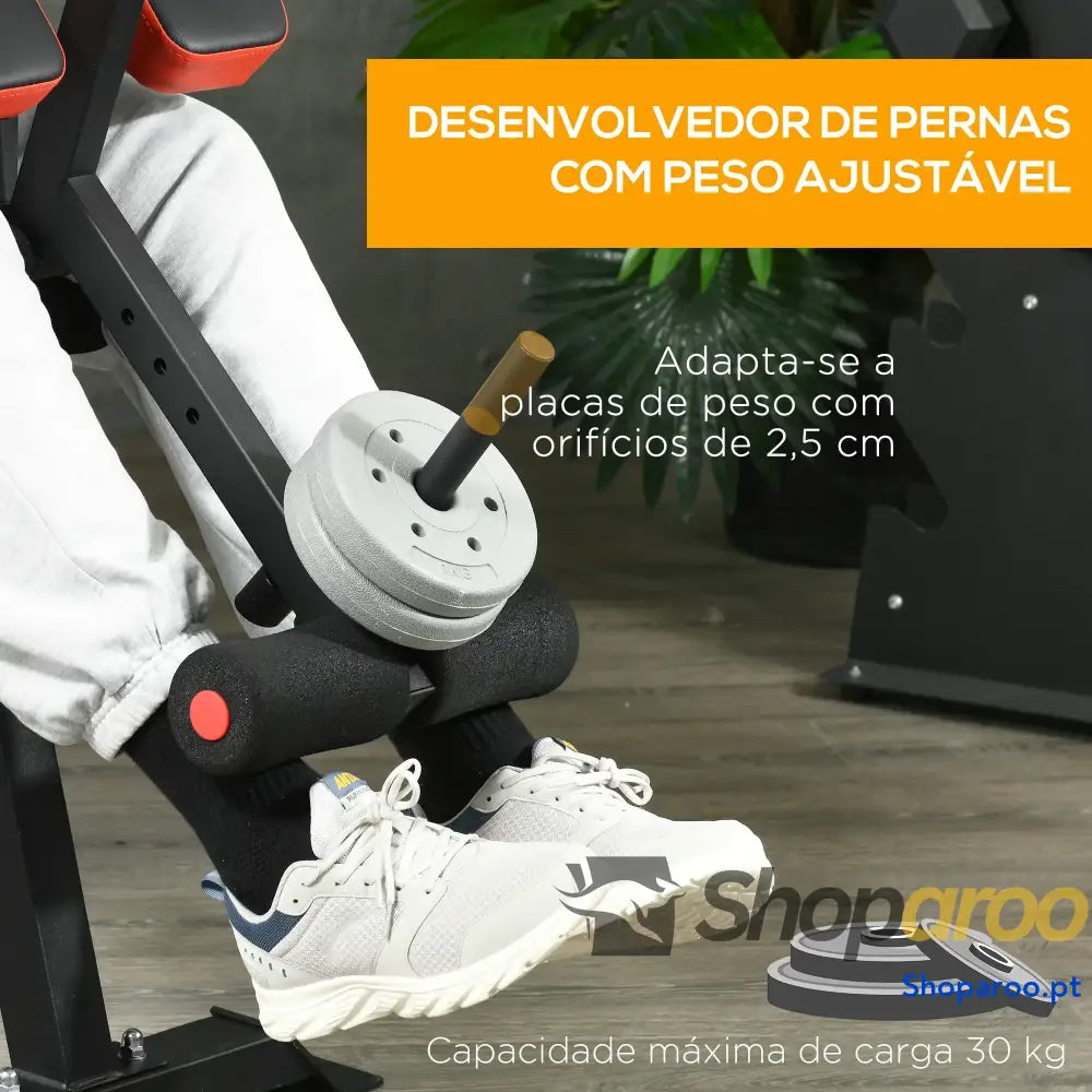 Banco de Musculação Multifuncional Pesos com Encosto Reclinável e Suporte Barras Ajustável 180x110x126 cm Preto