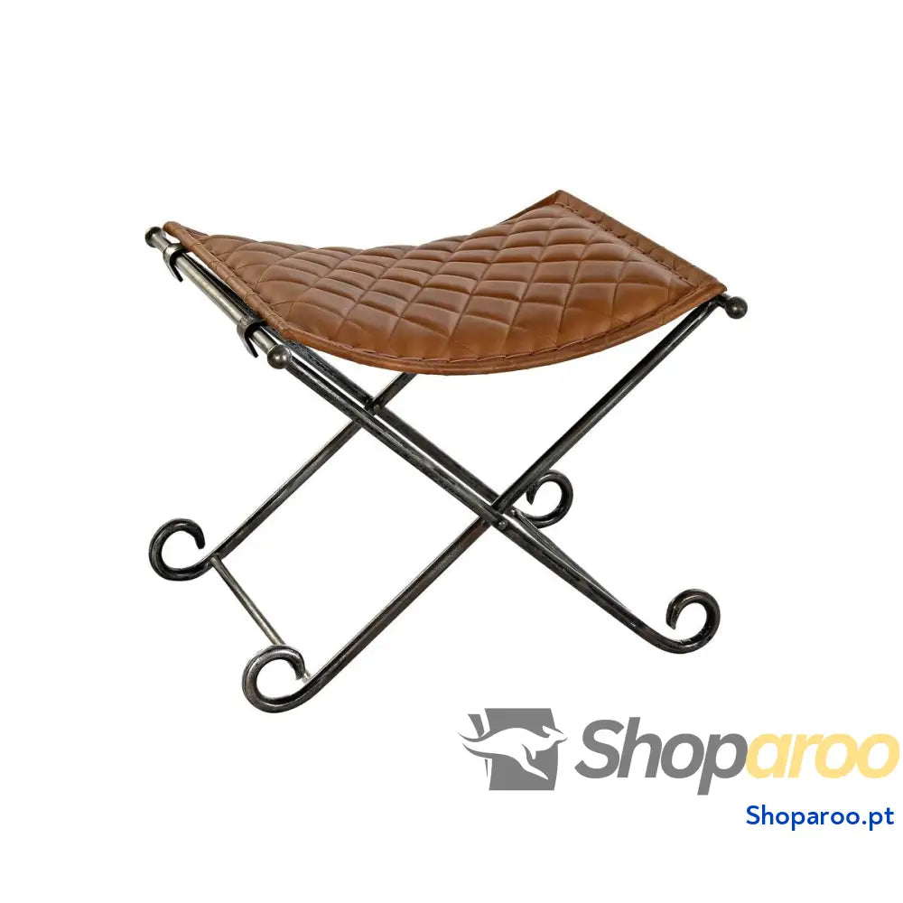 Banco de Pé cama DKD Home Decor Preto Metal Castanho Pele (53 x 45 44 cm)
