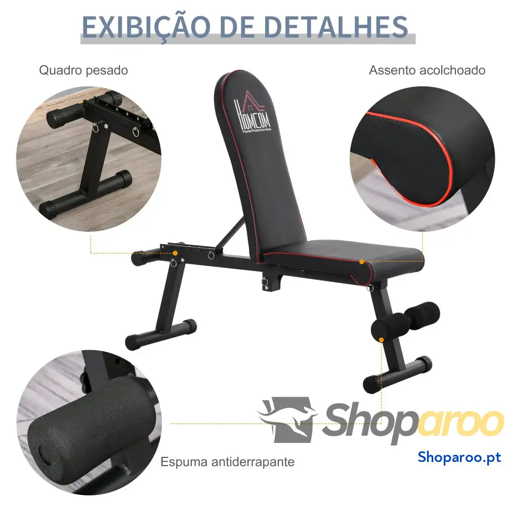 Banco de peso dobrável com altura ajustável e ângulo do encosto 6 níveis para Elevação abdômen 130x37x45 108 cm preto