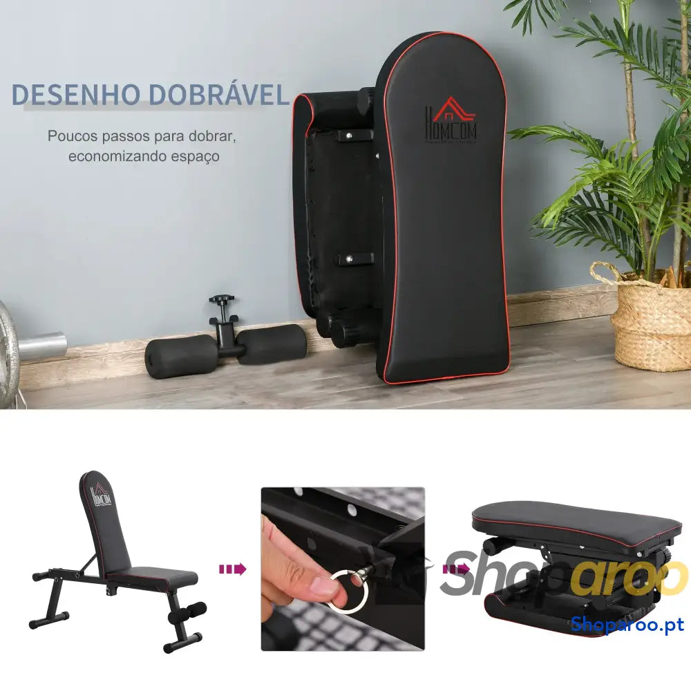 Banco de peso dobrável com altura ajustável e ângulo do encosto 6 níveis para Elevação abdômen 130x37x45 108 cm preto