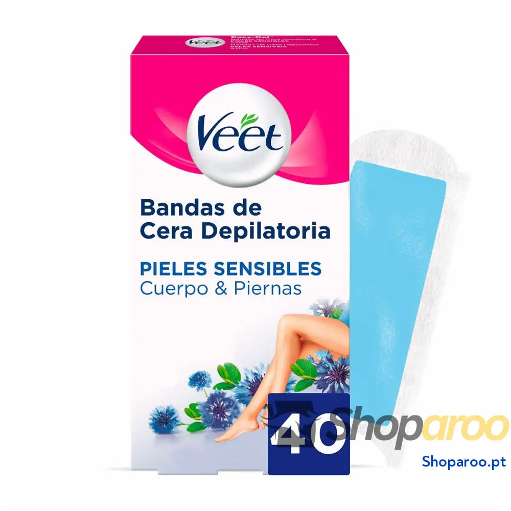 Bandas Depilatórias Corporais Veet Pure Pele sensível Corpo Pernas (40 Unidades)