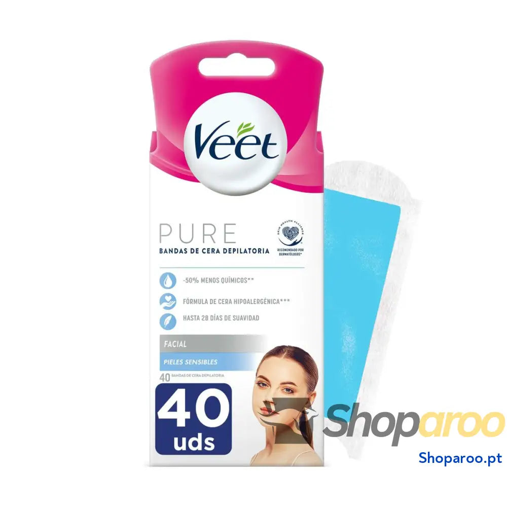 Bandas Depilatórias Faciais Veet Bandas De Cera Pure Pele sensível (40 Unidades)