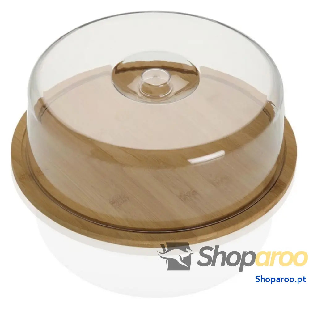 Bandeja com tampa Versa Transparente Bambu poliestireno Madeira MDF