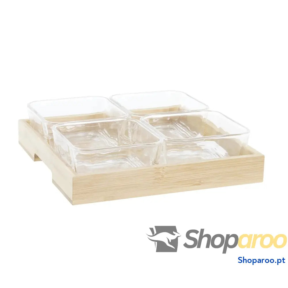 bandeja de aperitivos DKD Home Decor Natural Bambu Alumínio Cristal 280 ml 21 x 6 cm