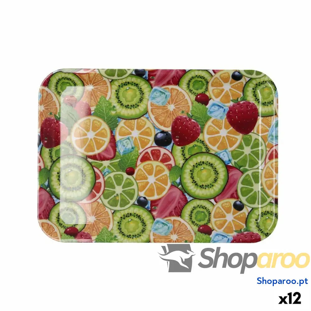 Bandeja de pequeno almoço Quid Habitat Multicolor Plástico 32 x 23 1,7 cm Com pegas Frutas (12 Unidades)