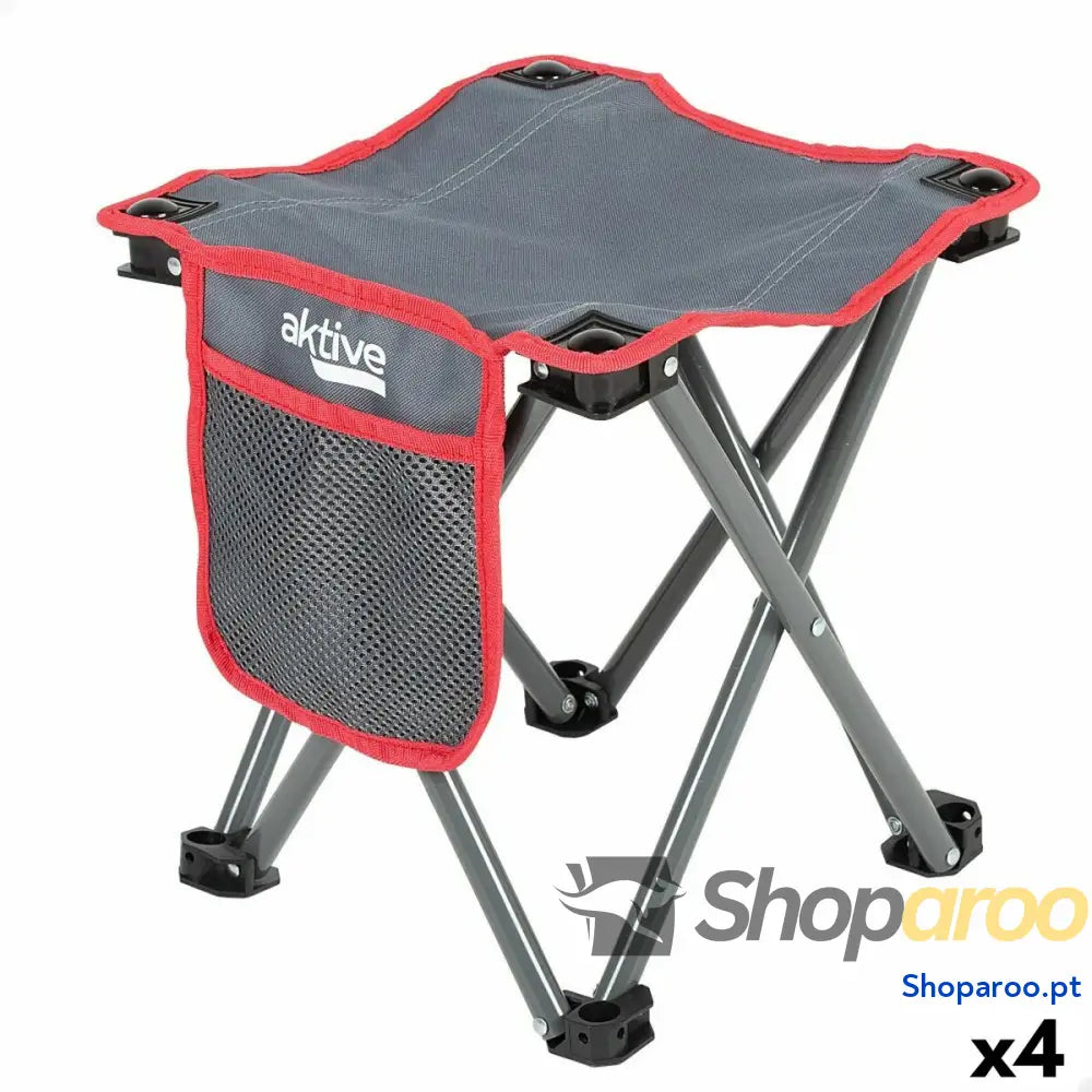 Banqueta Aktive Dobrável Camping Cinzento 30 x 32 x 30 cm (4 Unidades)
