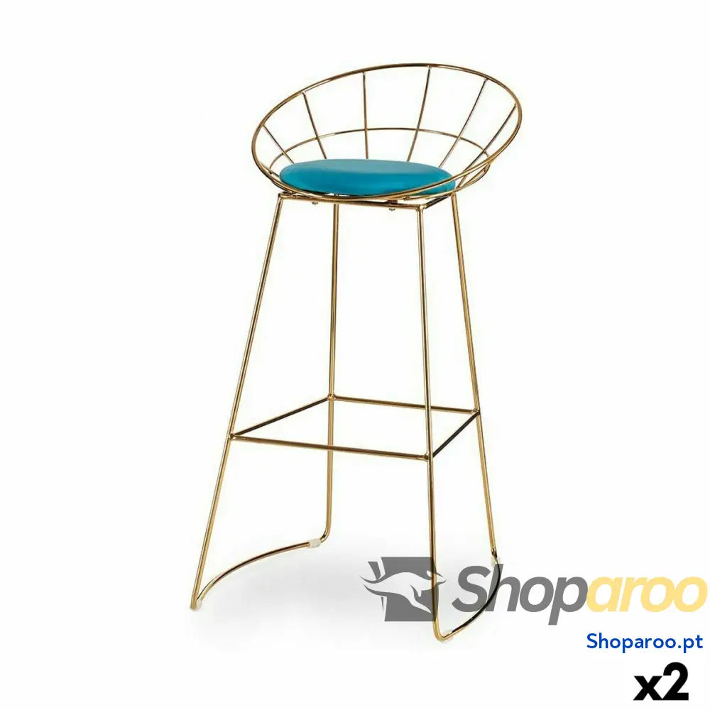 Banqueta Azul Dourado Ferro 51 x 94 52 cm (2 Unidades)