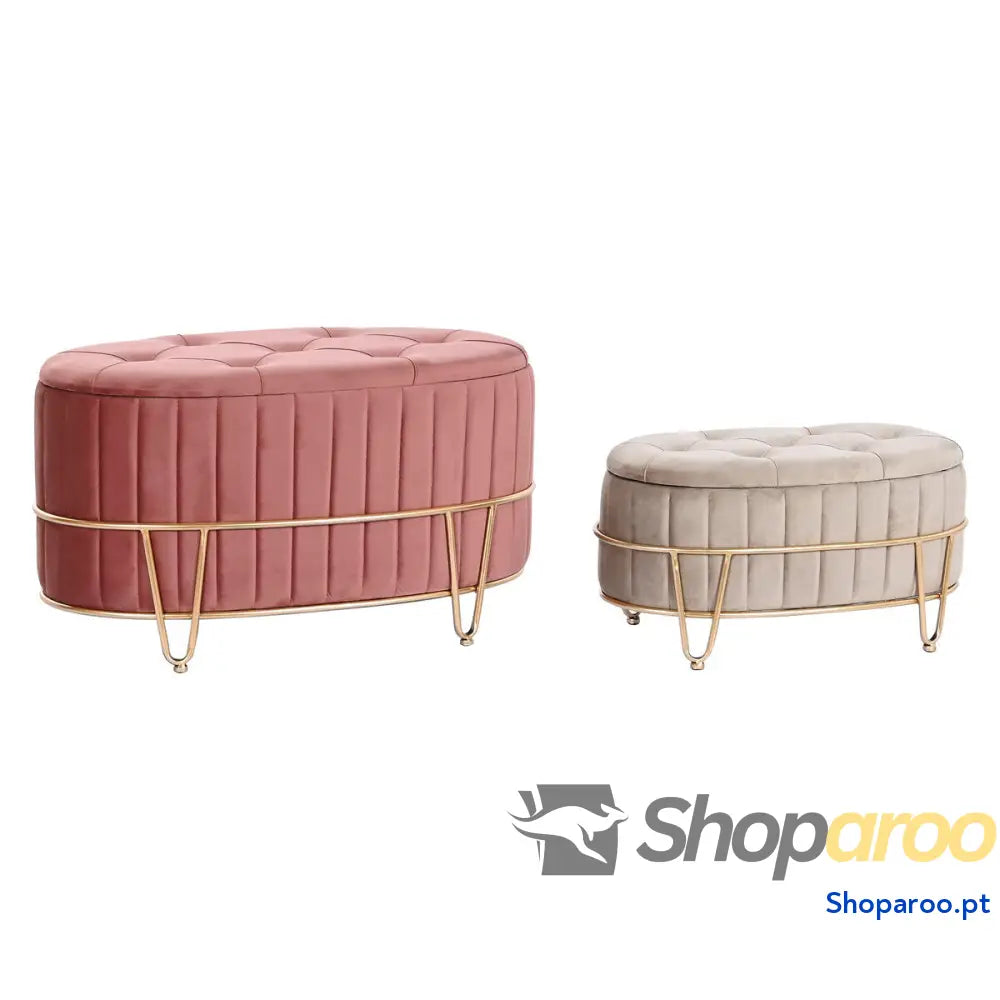 Banqueta DKD Home Decor 80 x 42 45 cm Cinzento Dourado Metal Castanho avermelhado