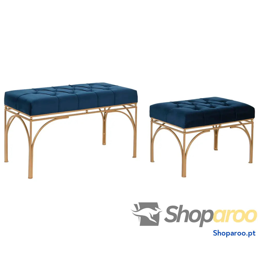 Banqueta DKD Home Decor Azul Dourado Metal 80 x 40 48 cm (2 Unidades)