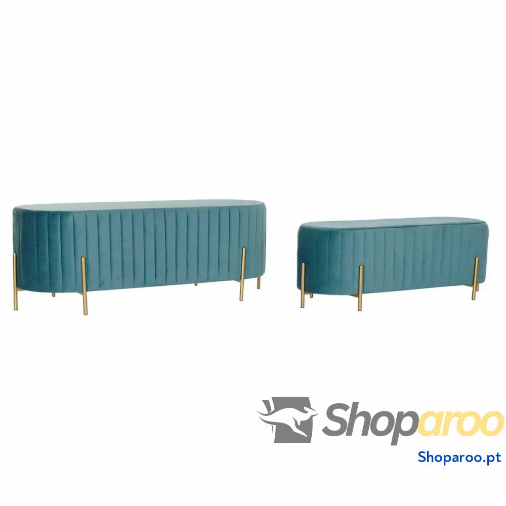 Banqueta DKD Home Decor Azul Dourado Metal Poliéster Veludo (123 x 50 45 cm)