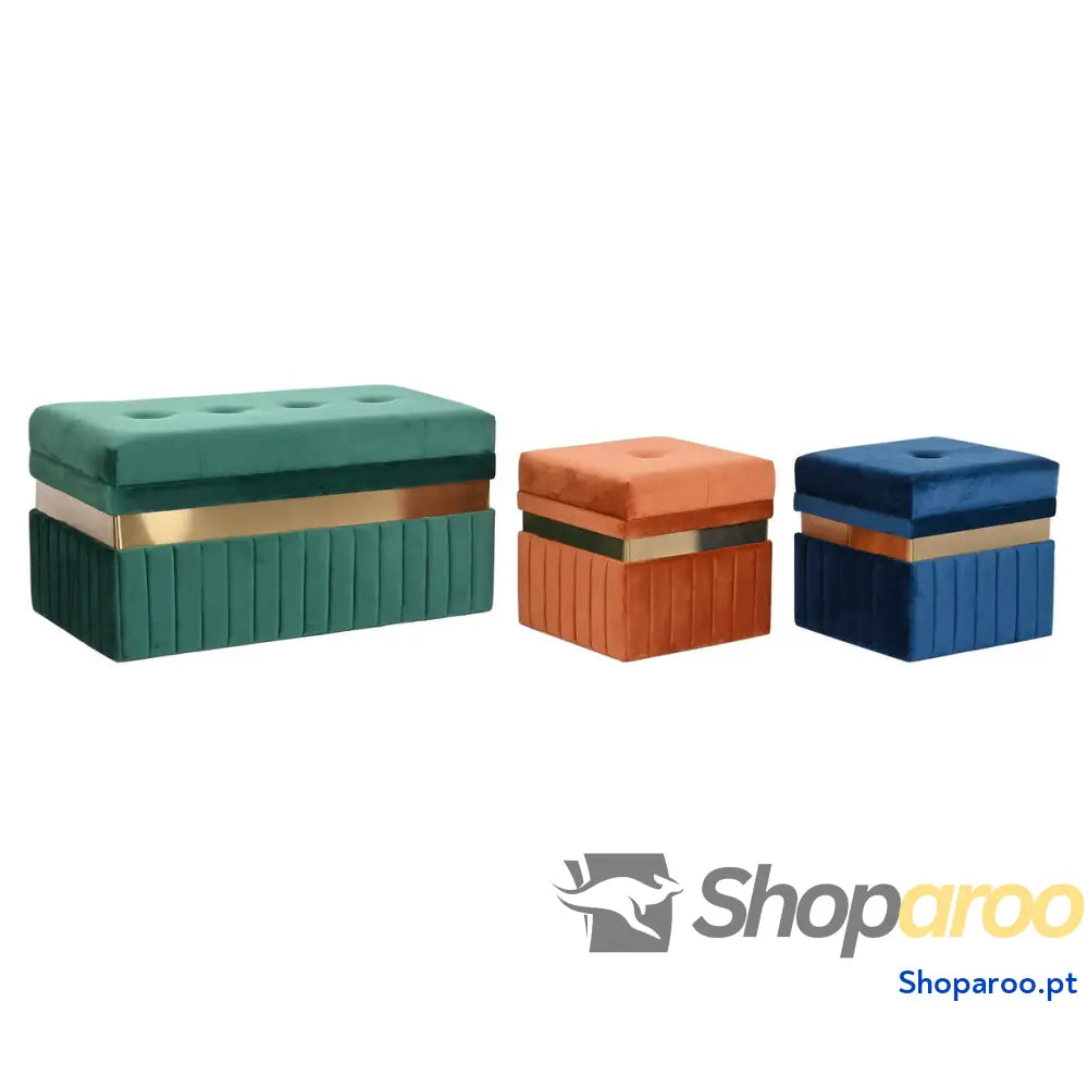 Banqueta DKD Home Decor Azul Verde Laranja Dourado Madeira MDF 93 x 47 45 cm (3 Unidades)