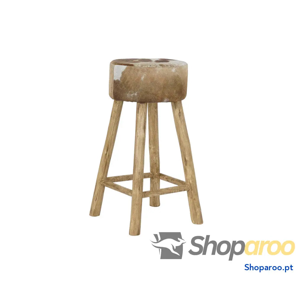 Banqueta DKD Home Decor Branco Castanho Natural Pele Madeira 42 x 77 cm