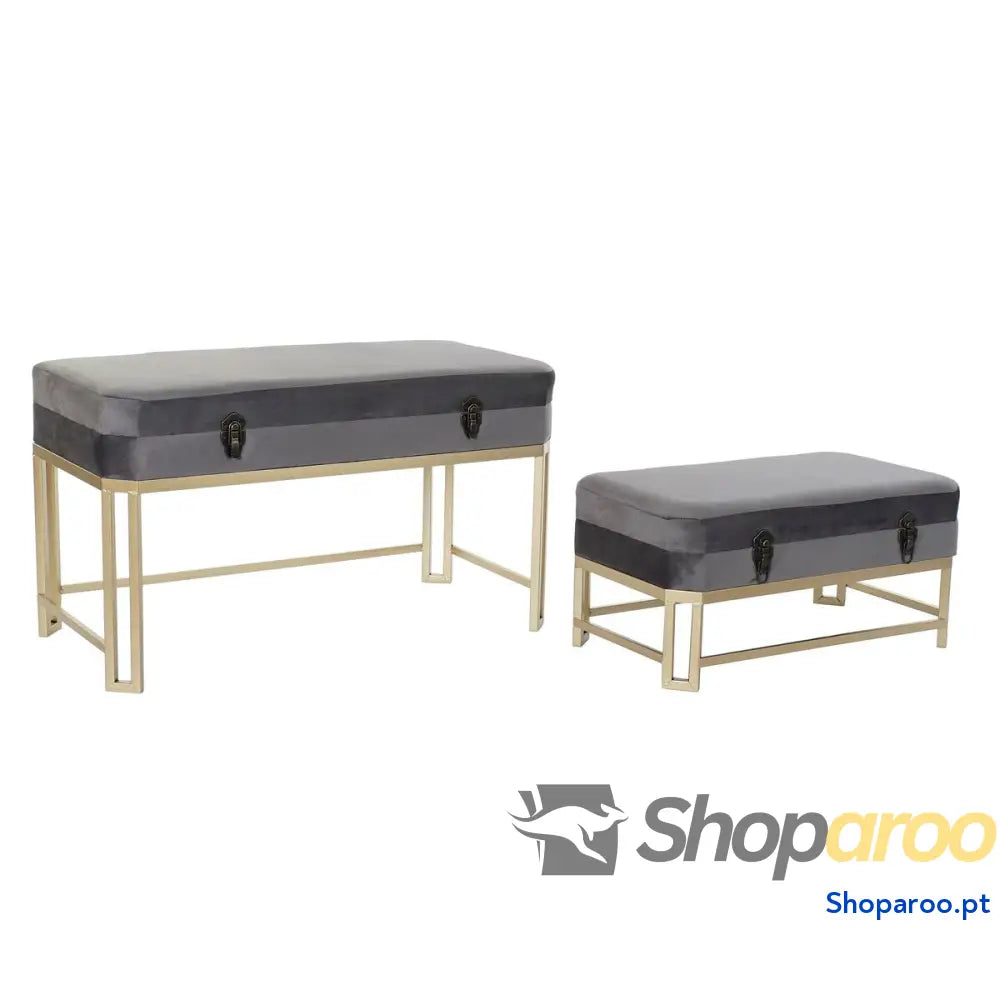 Banqueta DKD Home Decor Cinzento Dourado Metal Veludo (80 x 40 47 cm)