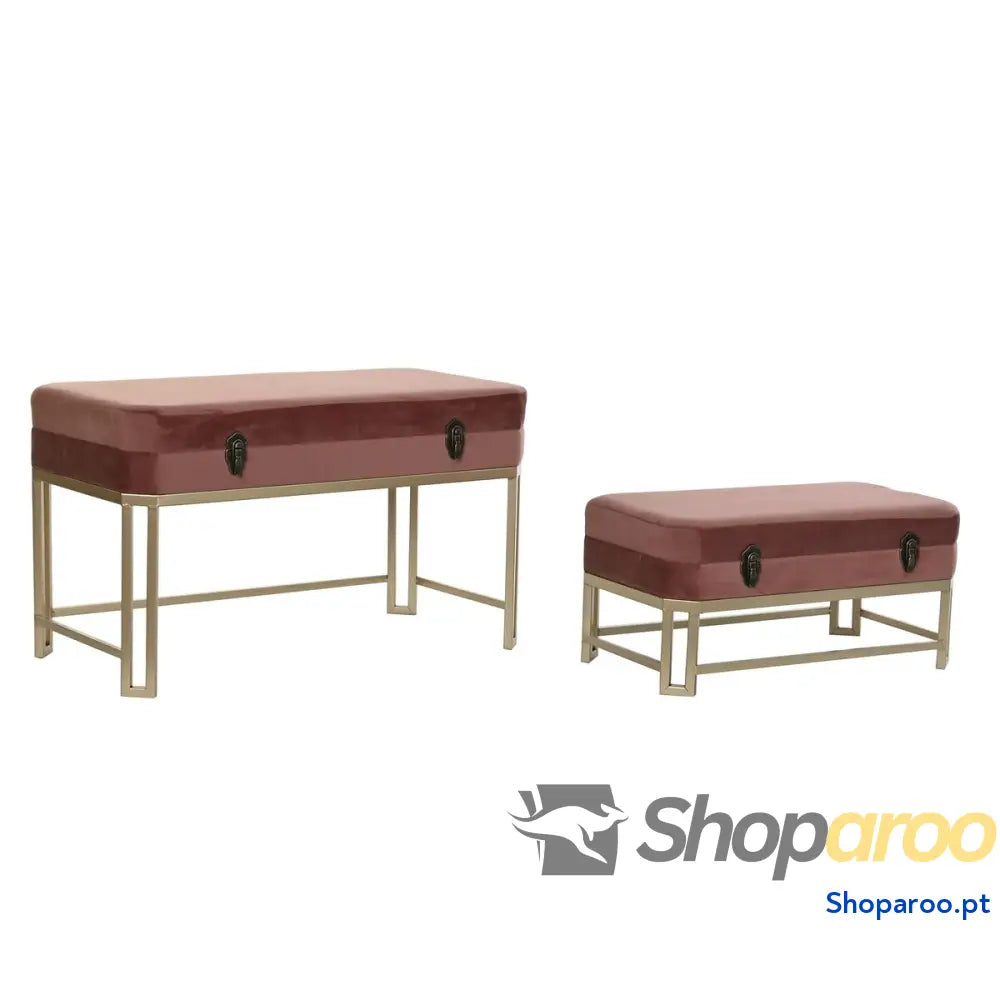 Banqueta DKD Home Decor Cor de Rosa Dourado Metal Veludo (80 x 40 47 cm)