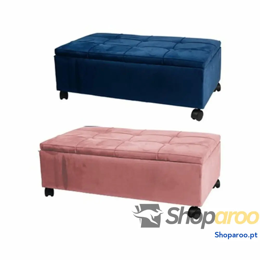 Banqueta DKD Home Decor Cor de Rosa Poliéster Veludo Azul Marinho Choupo (70 x 39,5 24,5 cm) (2 Unidades)