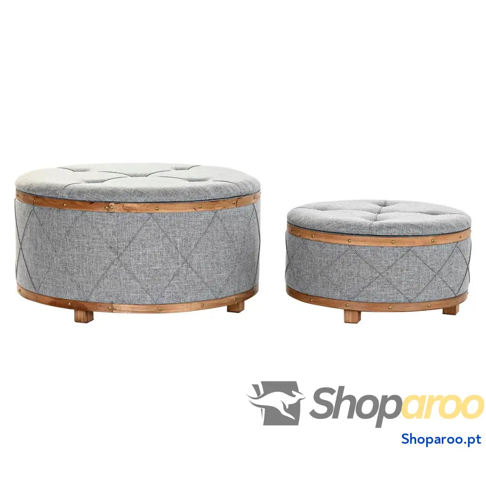 Banqueta DKD Home Decor Natural Madeira Poliéster Cinzento claro (80 x 80 43 cm)