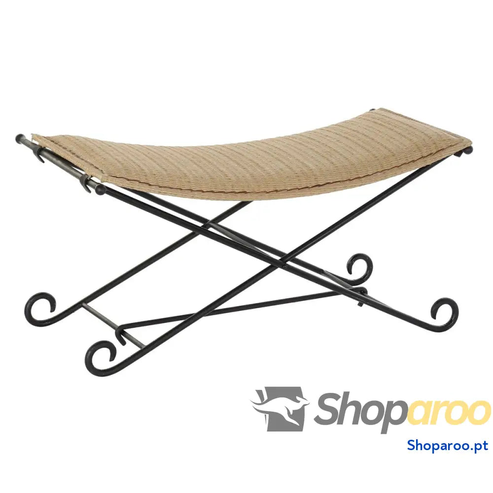 Banqueta DKD Home Decor Preto Metal Marrom claro Rotim (94 x 49 44 cm)