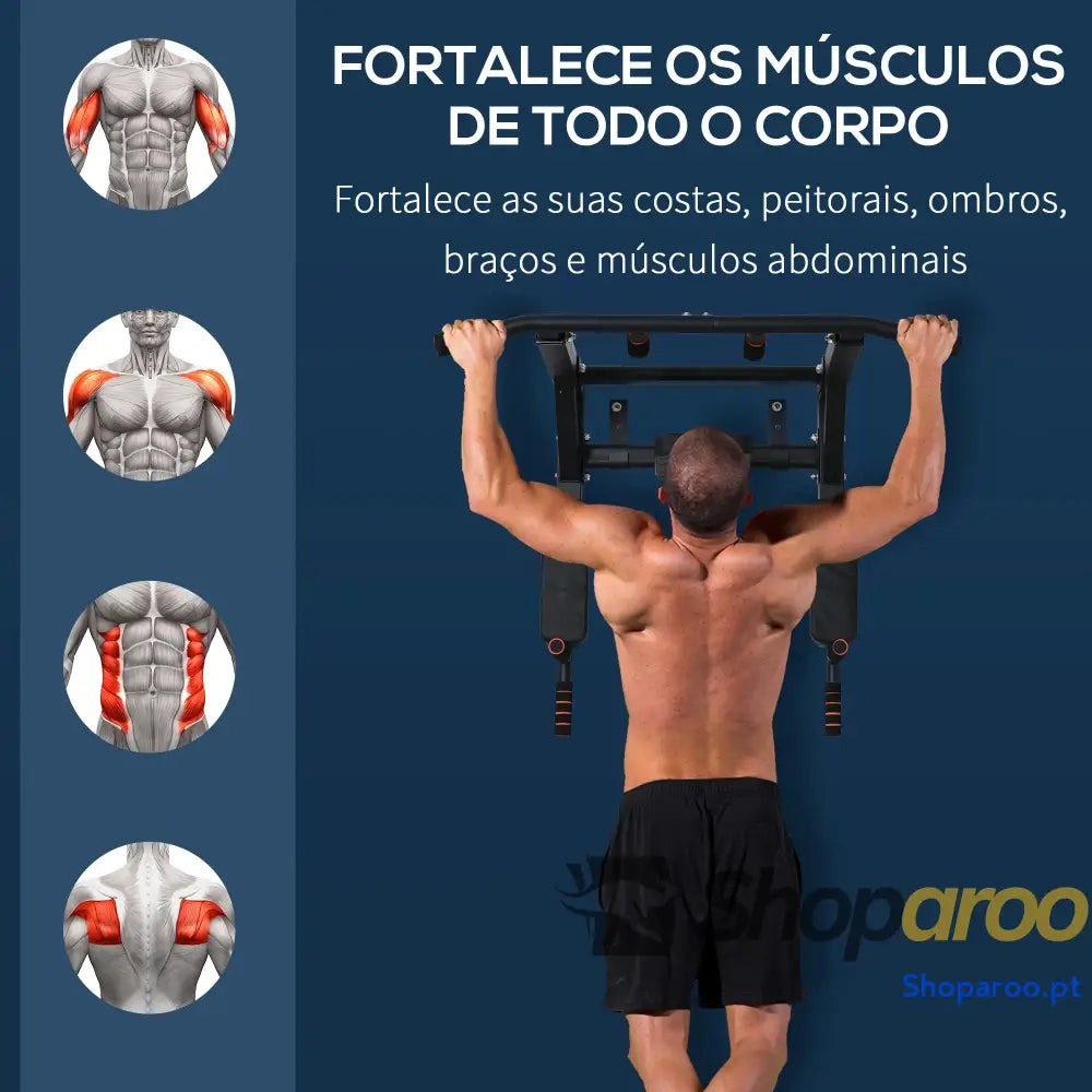 Barra de Elevações de Parede Barra de Pull Up de Aço Multifuncional para Treinos Fitness Treino em Casa Carga Máx.120kg 93x72x48cm Preto