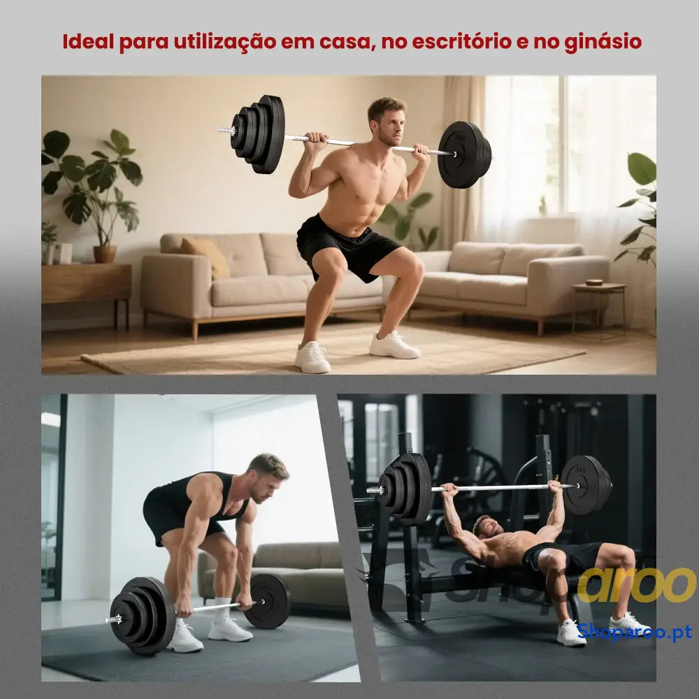 Barra de Pesos 70 kg com Discos Ajustáveis para Treino Força