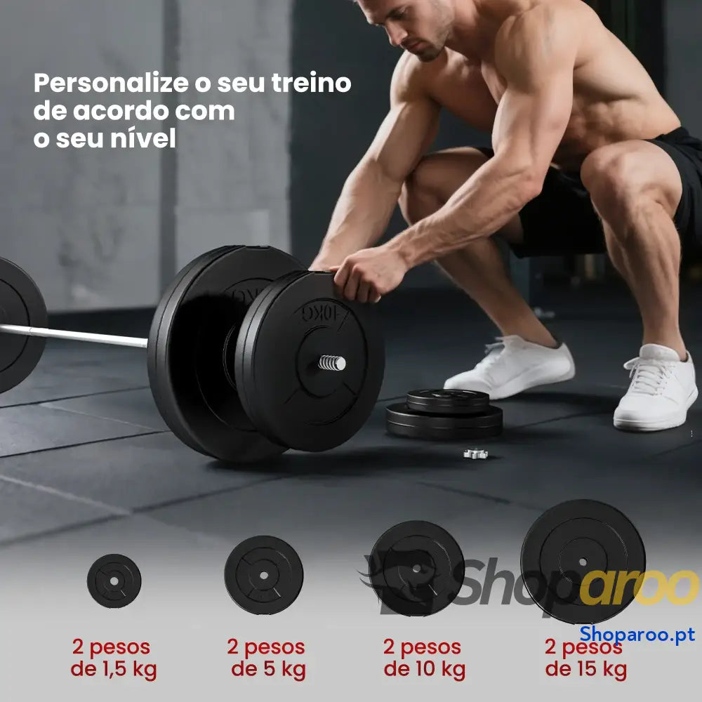 Barra de Pesos 70 kg com Discos Ajustáveis para Treino Força