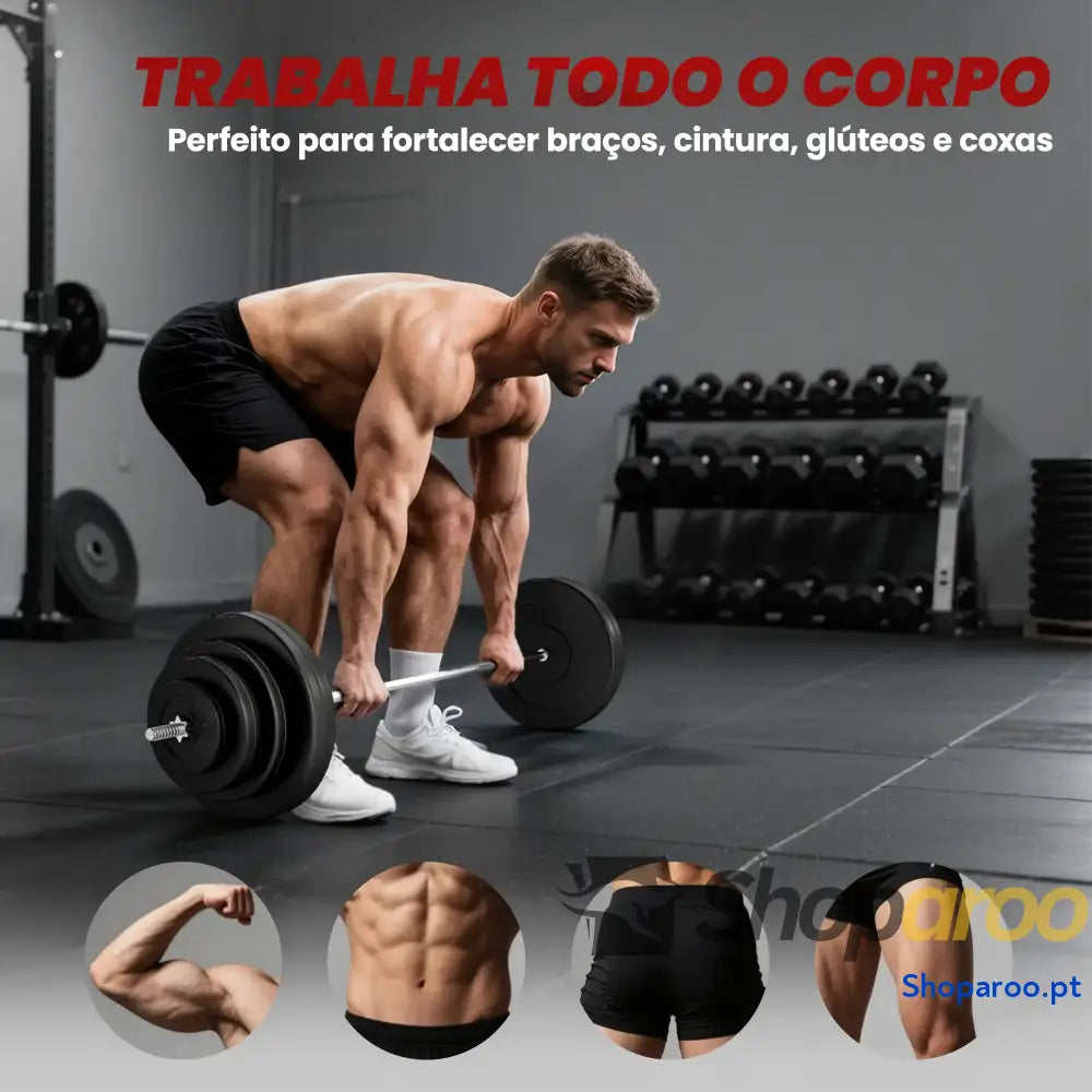 Barra de Pesos 70 kg com Discos Ajustáveis para Treino Força