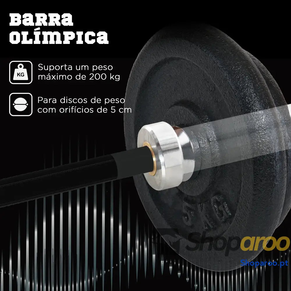 Barra de Pesos Aço 180cm 200kg com Superfície Antiderrapante
