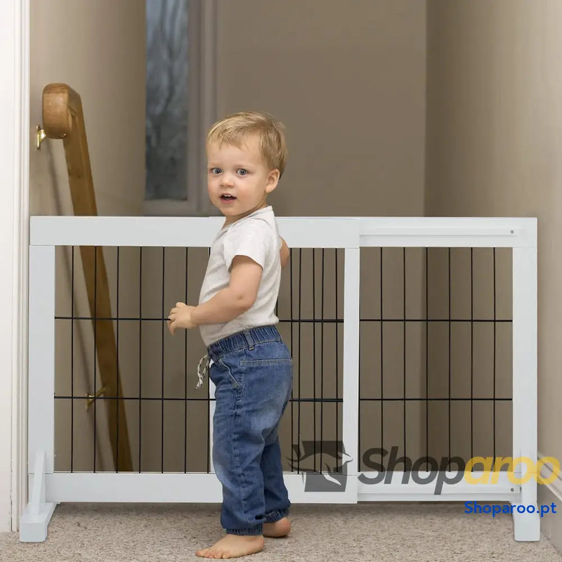 Barreira de segurança crianças e cães cerca protetora para porta ou escada sem perfuração 56 x 70 115 cm branco madeira