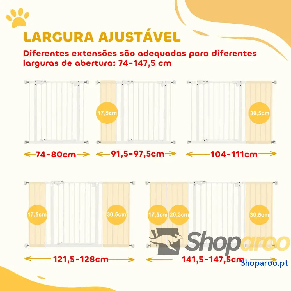 Barreira de Segurança Extensível para Portas e Escadas com Fechamento Automático Sistema Duplo Bloqueio 74-147,5x76,2