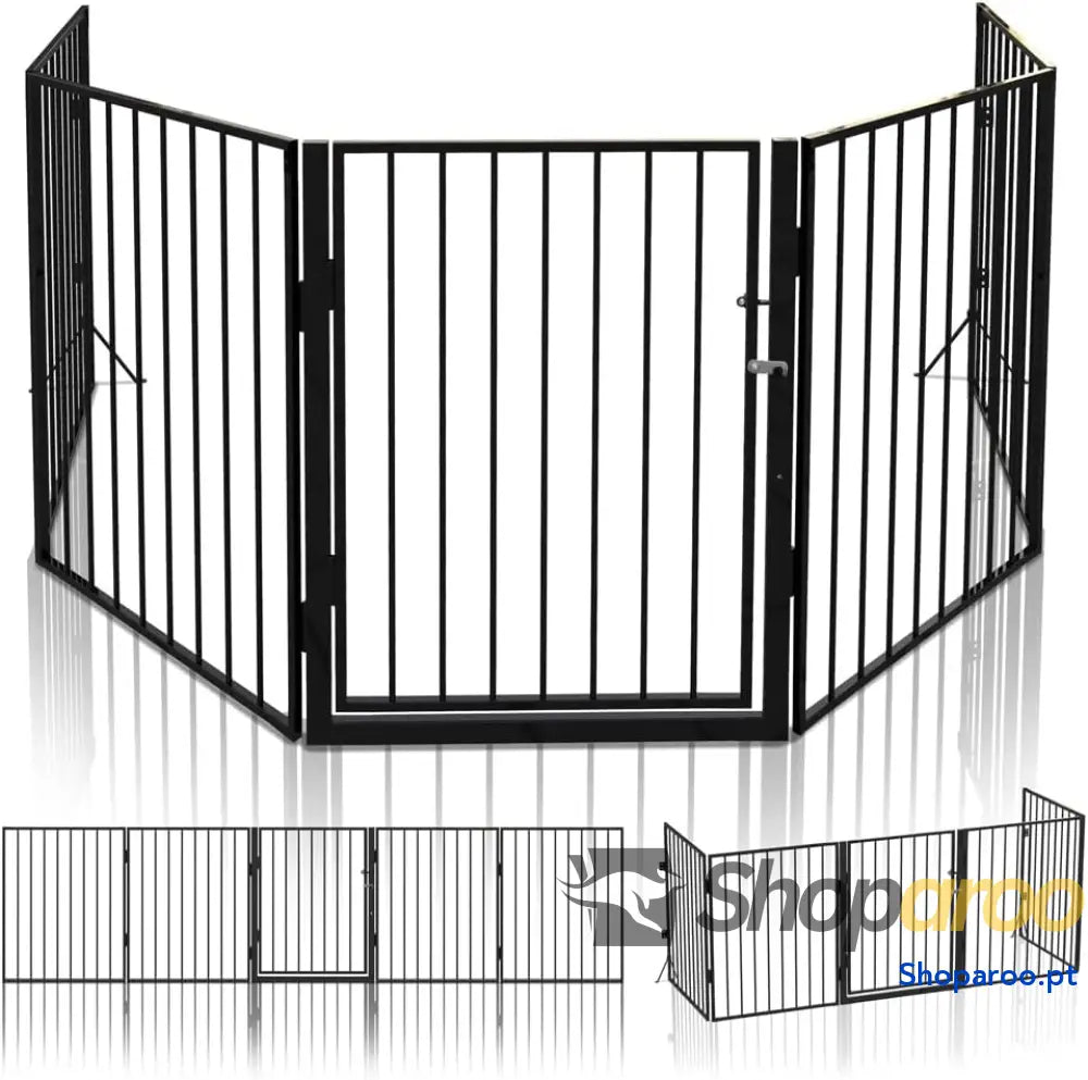 Barreira de segurança para cães cerca 5 painéis grade proteção lareira montagem flexível 300 x 75 cm preto