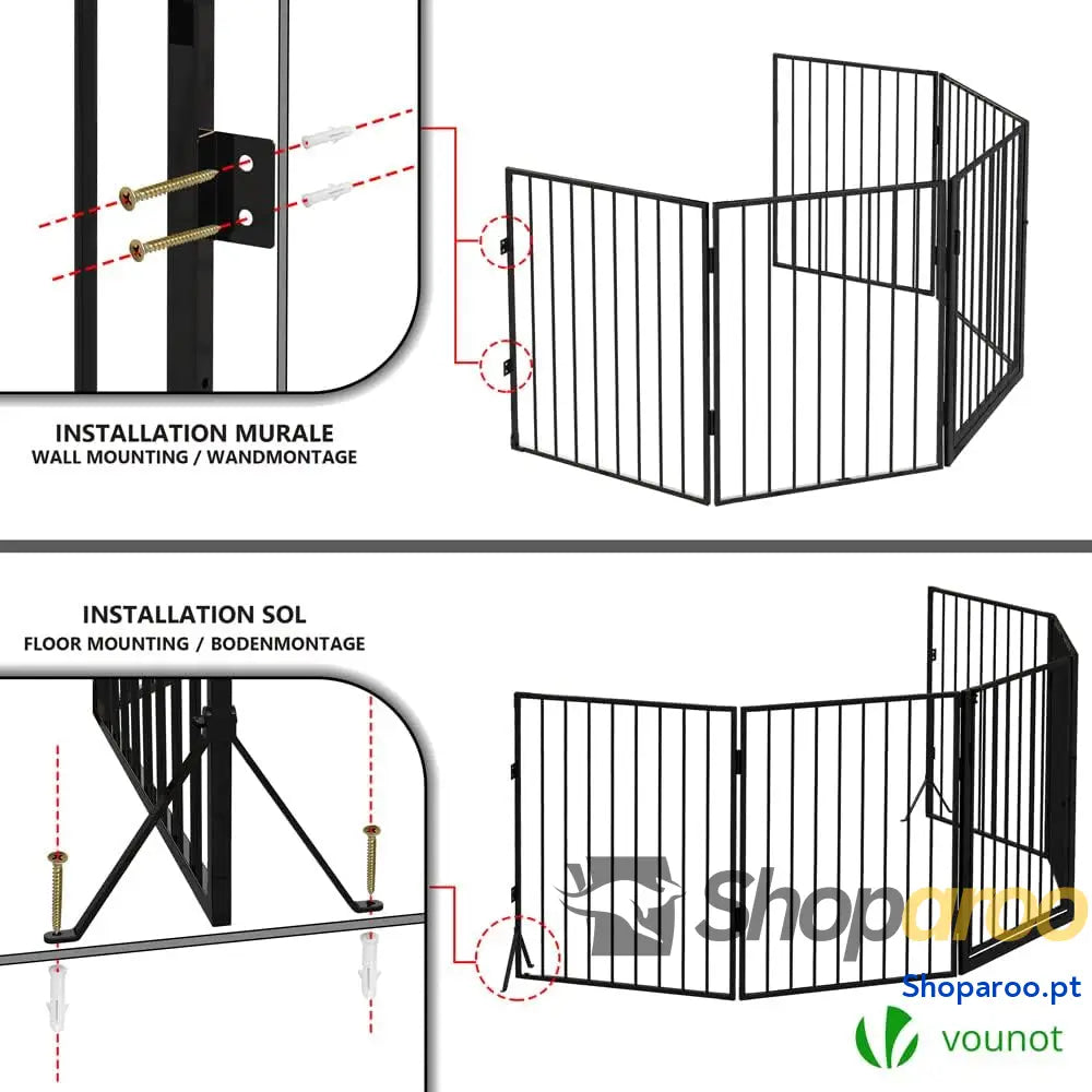 Barreira de segurança para cães cerca 5 painéis grade proteção lareira montagem flexível 300 x 75 cm preto