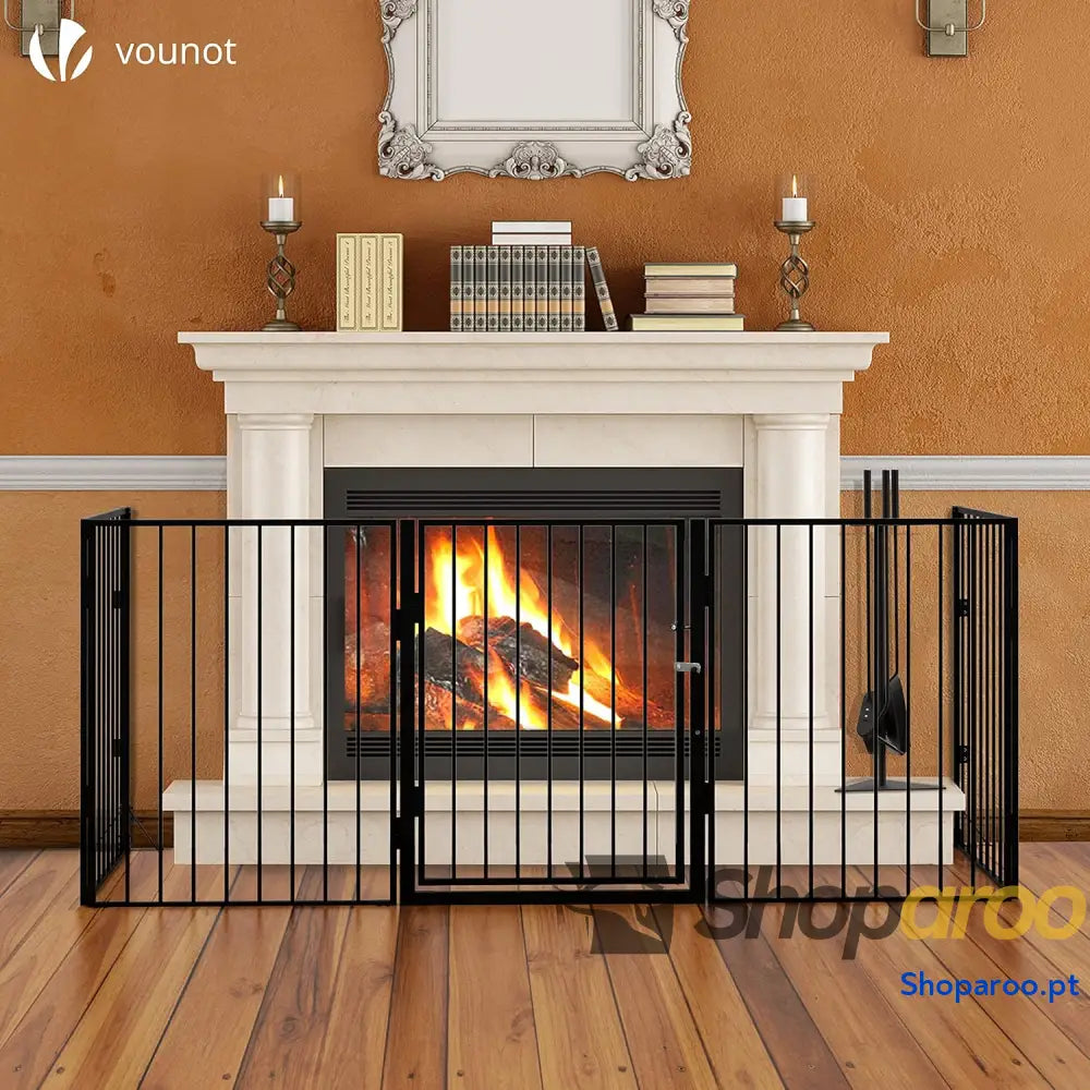 Barreira de segurança para cães cerca 5 painéis grade proteção lareira montagem flexível 300 x 75 cm preto
