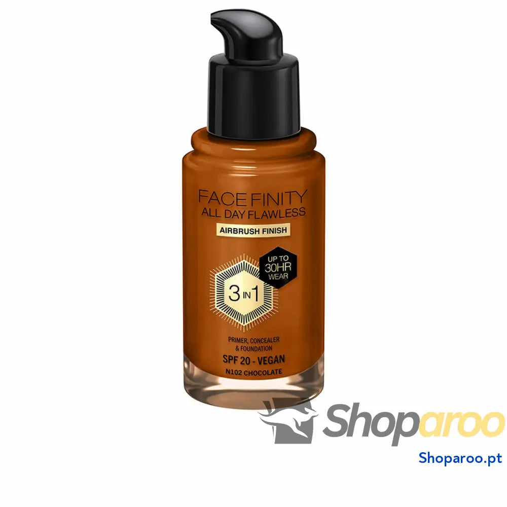 Base de Maquilhagem Cremosa Max Factor Face Finity All Day Flawless 3 em 1 Spf 20 Nº N102 Chocolate 30 ml