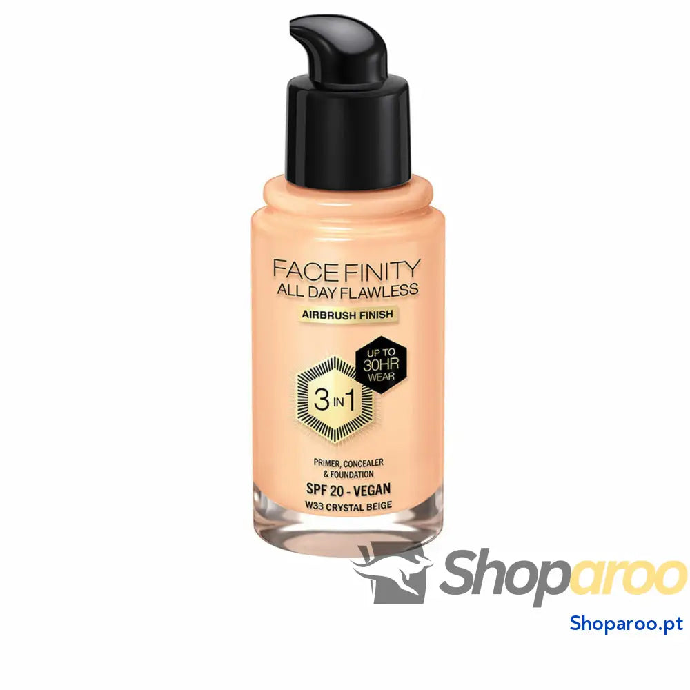 Base de Maquilhagem Cremosa Max Factor Face Finity All Day Flawless 3 em 1 Spf 20 Nº W33 Crystal beige 30 ml