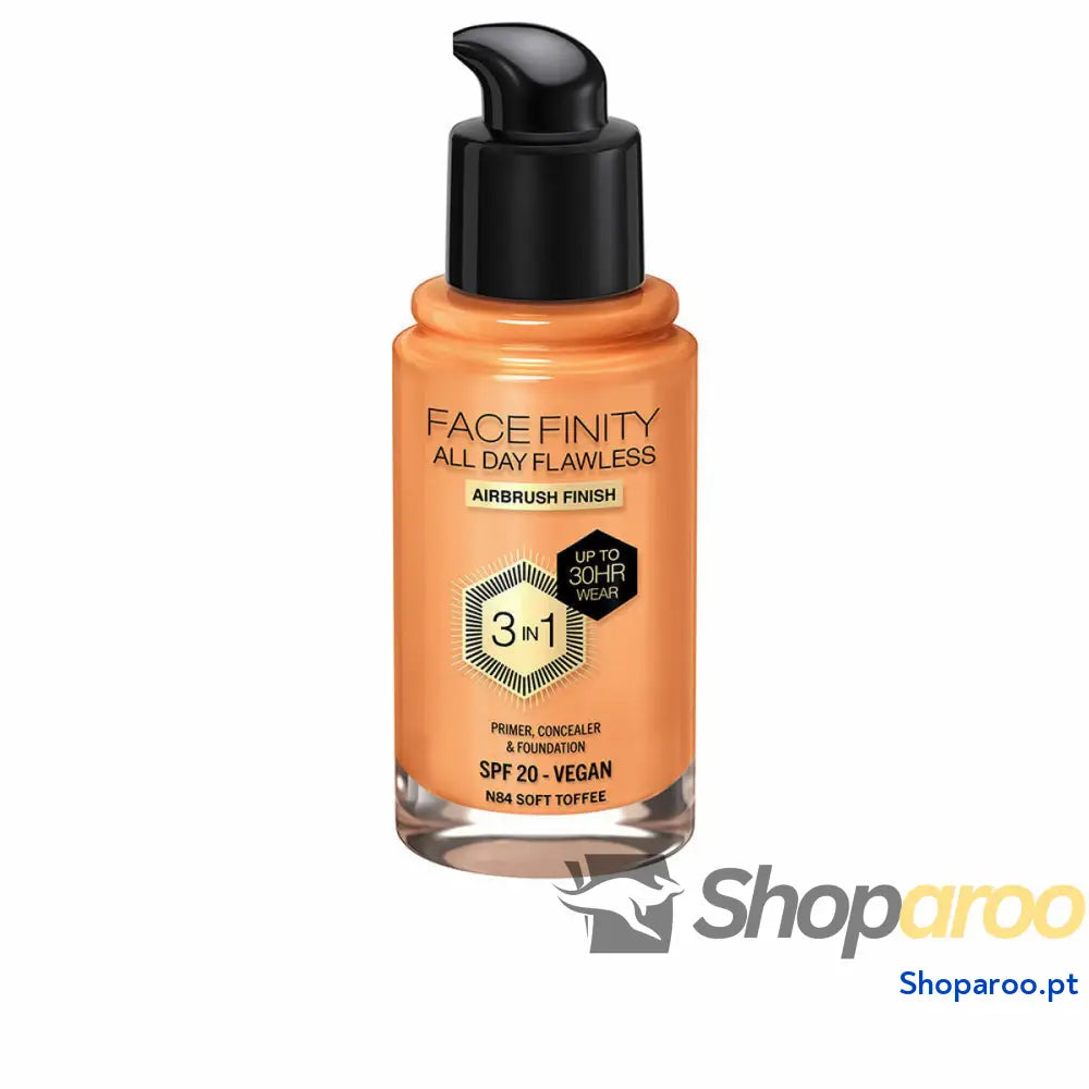 Base de Maquilhagem Cremosa Max Factor Face Finity All Day Flawless 3 em 1 Spf 20 Nº N84 Soft toffee 30 ml