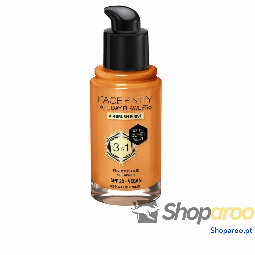 Base de Maquilhagem Cremosa Max Factor Face Finity All Day Flawless 3 em 1 Spf 20 Nº W89 Warm praline 30 ml