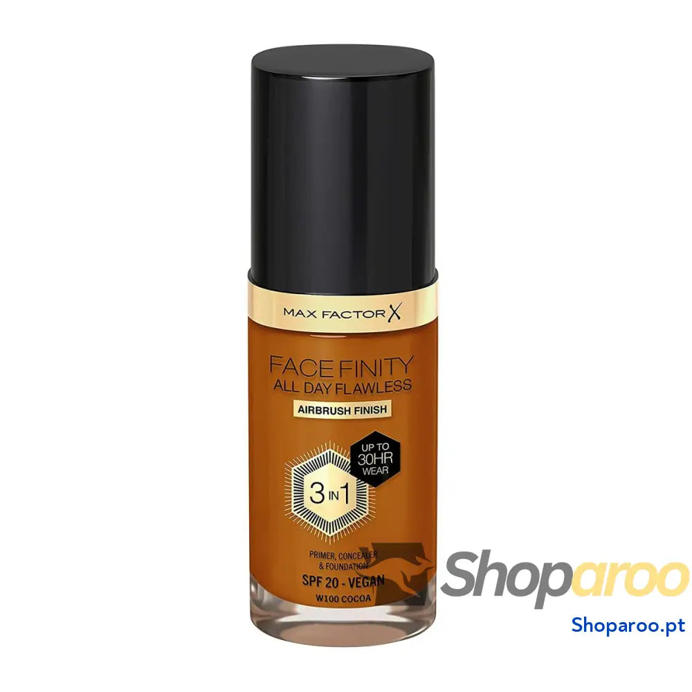Base de Maquilhagem Fluida Max Factor Facefinity All Day Flawless 3 em 1 Nº 100 Cocoa 30 ml