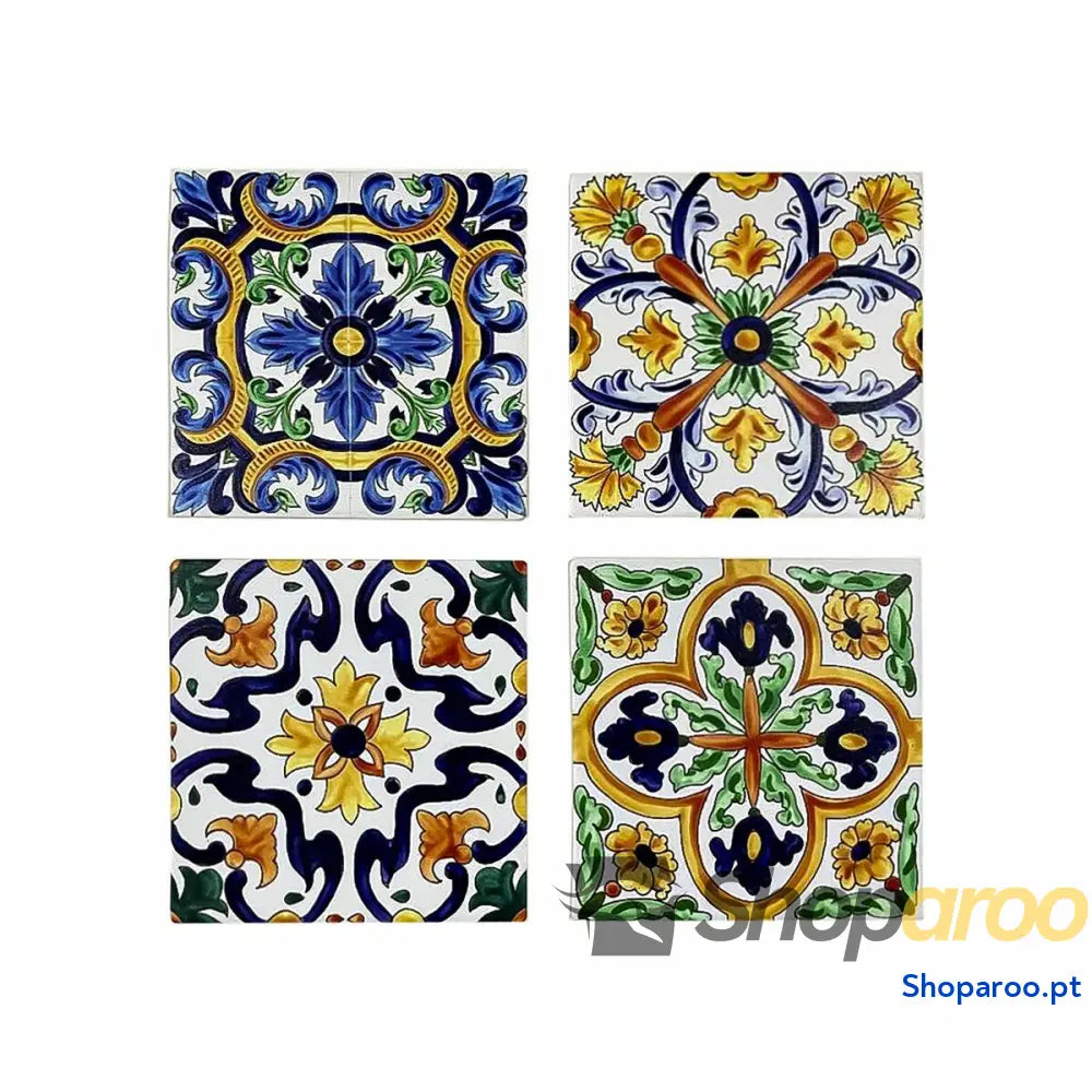 Base para Copos DKD Home Decor Azulejo 4 Unidades (10,8 x 10,8 x 0,7 cm)