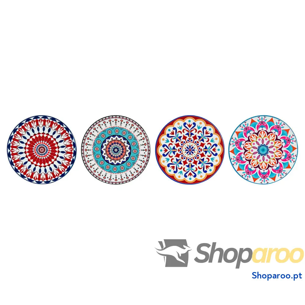 Base para Copos DKD Home Decor Mandala 4 Unidades (10,8 x 10,8 x 0,7 cm)