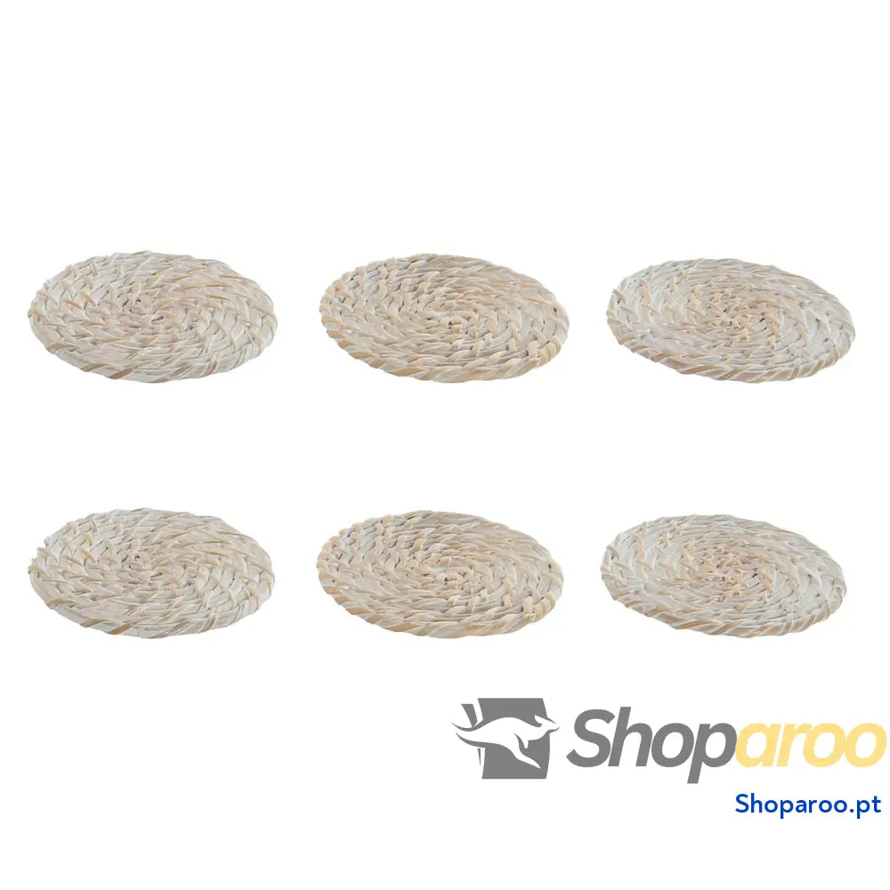 Base para Copos Home ESPRIT Branco Natural Bambu Rotim 12 x 12 x 6 cm