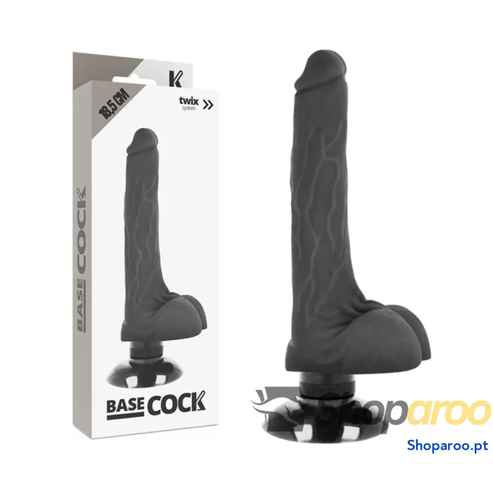 BASECOCK - VIBRADOR REALÍSTICO 2-1 PRETO 18.5 CM -O- 4 CM