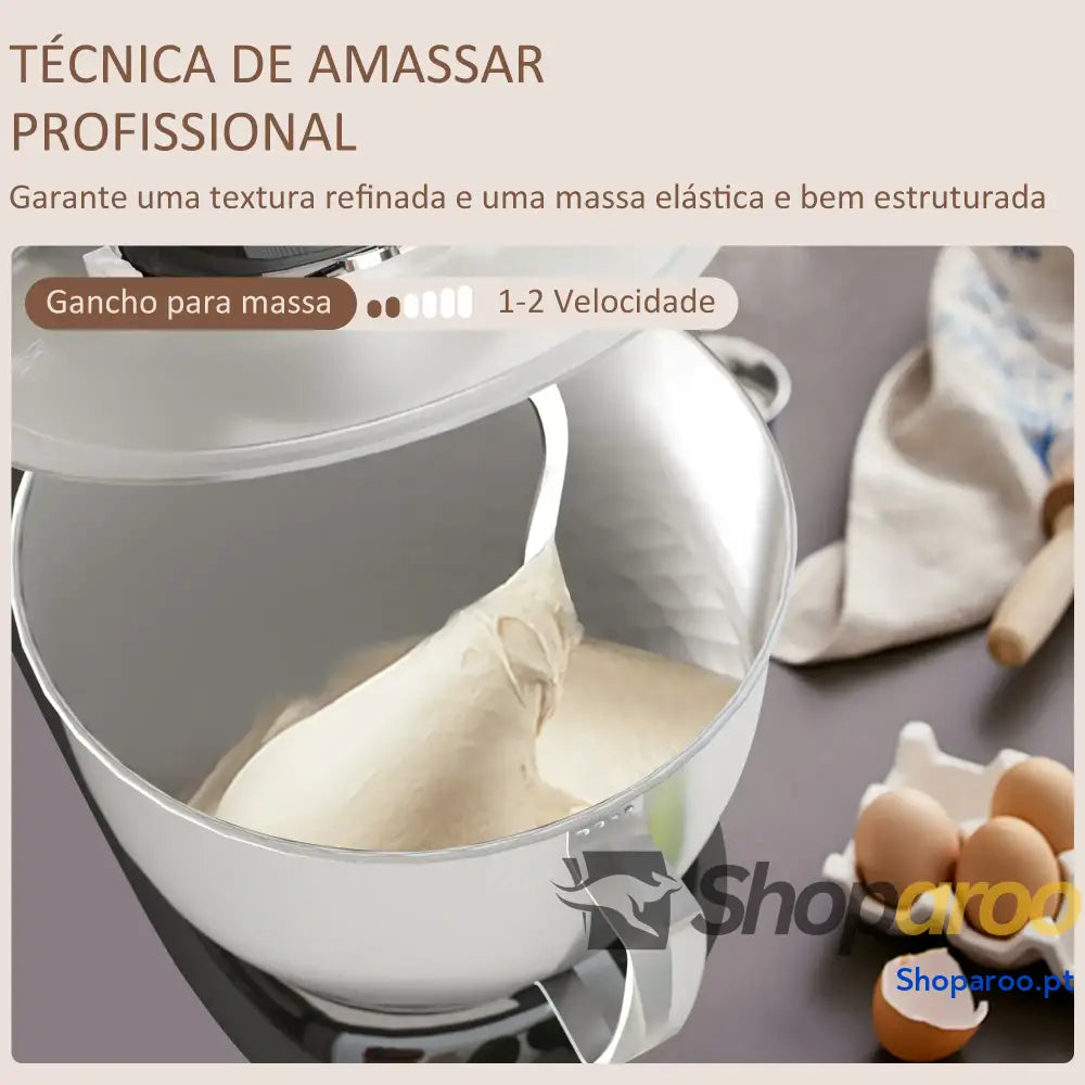 Batedeira 133W 4,5L com 6 Velocidades Tigela de Aço Inoxidável Ganchos e Proteção Tampa Anti-Respingos 35x22x29 cm Preto