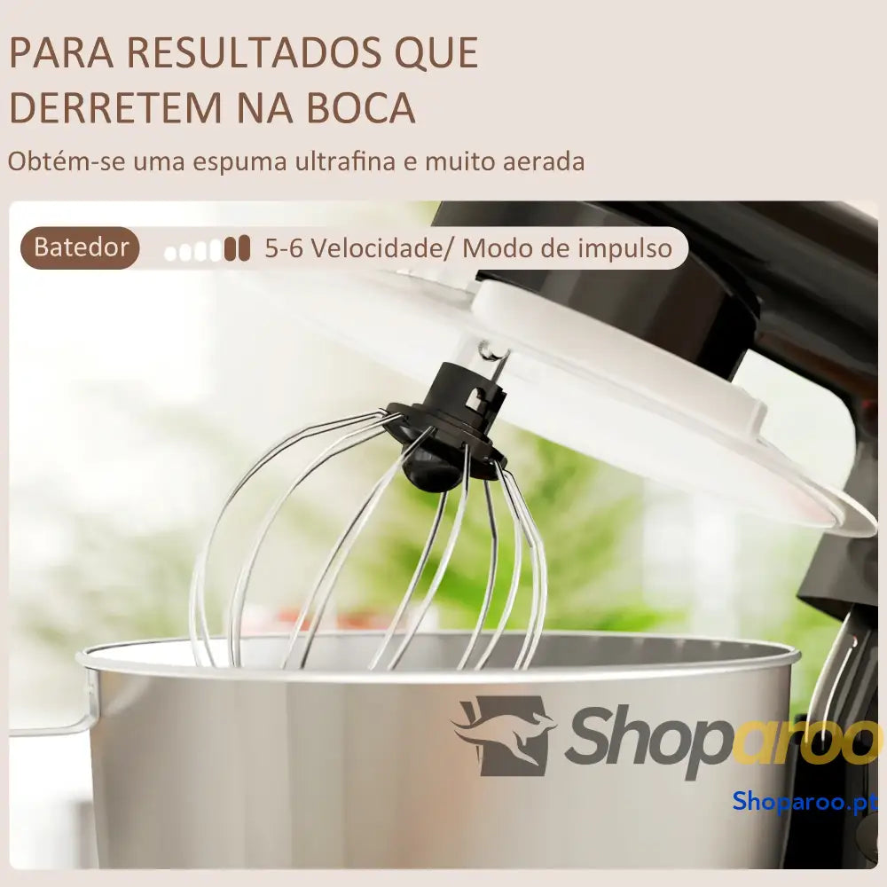 Batedeira 133W 4,5L com 6 Velocidades Tigela de Aço Inoxidável Ganchos e Proteção Tampa Anti-Respingos 35x22x29 cm Preto