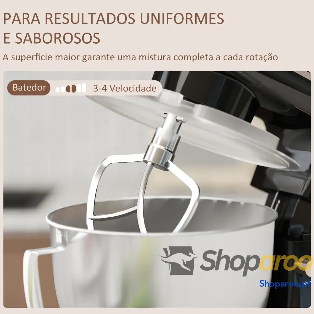 Batedeira 133W 4,5L com 6 Velocidades Tigela de Aço Inoxidável Ganchos e Proteção Tampa Anti-Respingos 35x22x29 cm Preto