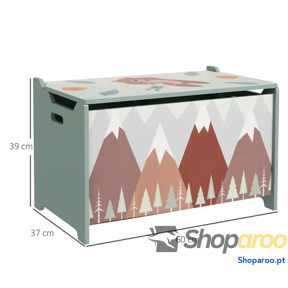 Baú de Brinquedos Organizador para Crianças 3 a 8 Anos com Estampado em Animaos 60x37x39 cm Verde