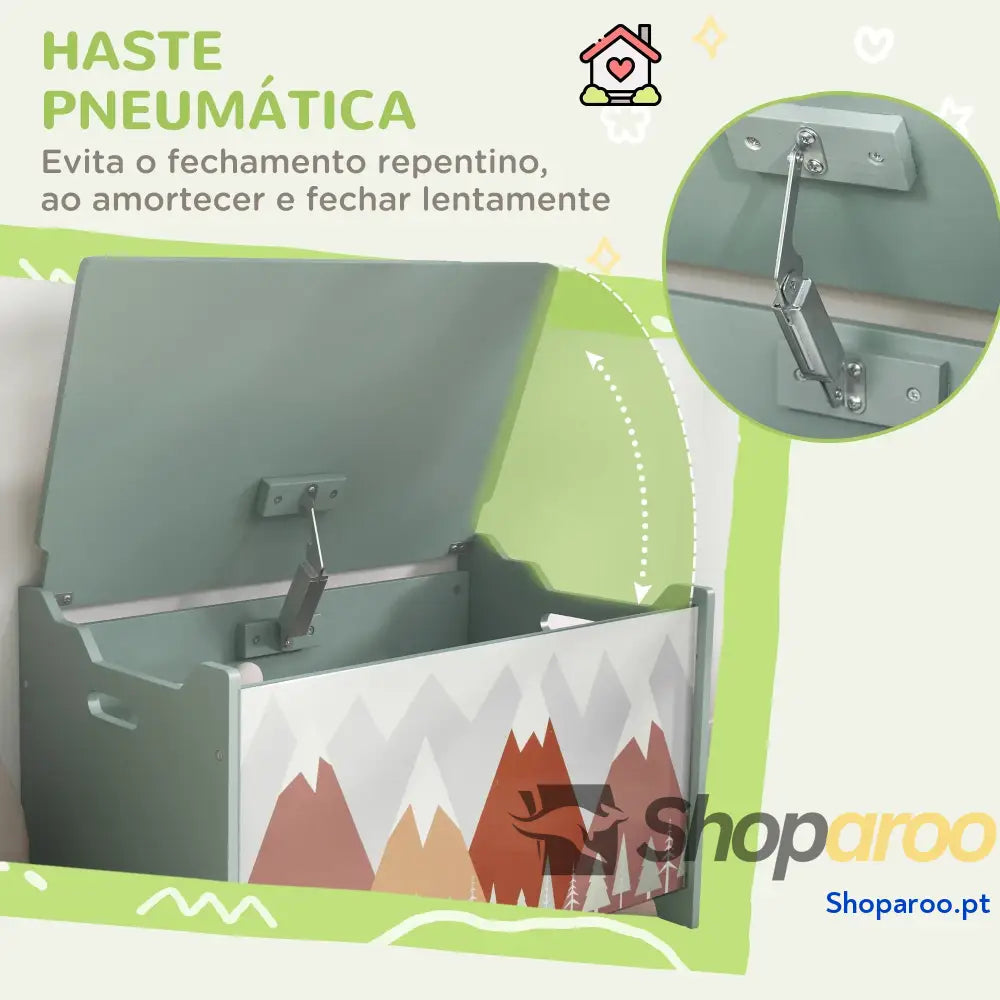 Baú de Brinquedos Organizador para Crianças 3 a 8 Anos com Estampado em Animaos 60x37x39 cm Verde